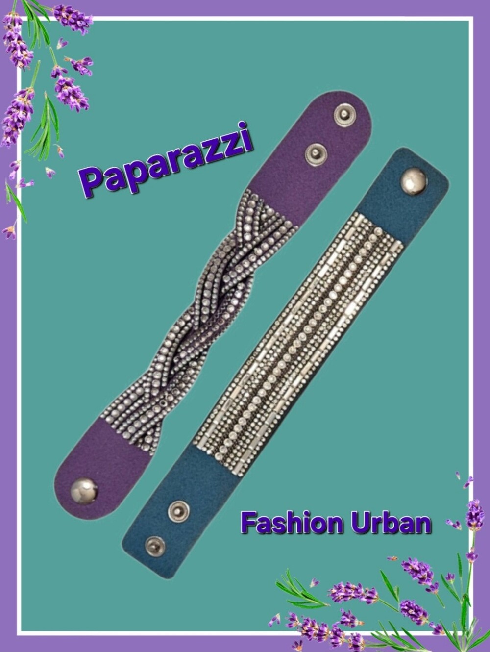 Paparazzi Fashion Urban Rhinestone Snap Bracelets Purple & Blue Faux Leather
